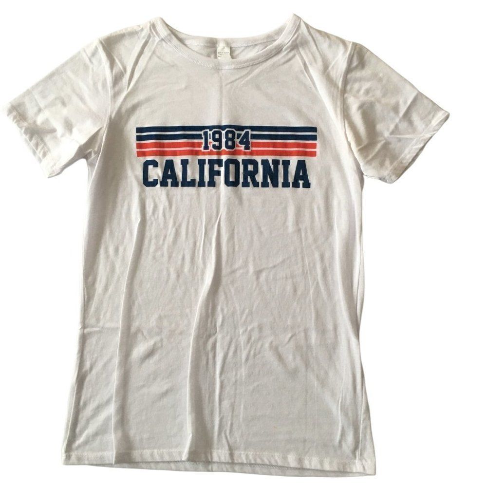 Short sleeve tee shirt with California 1984 imprinted on front
